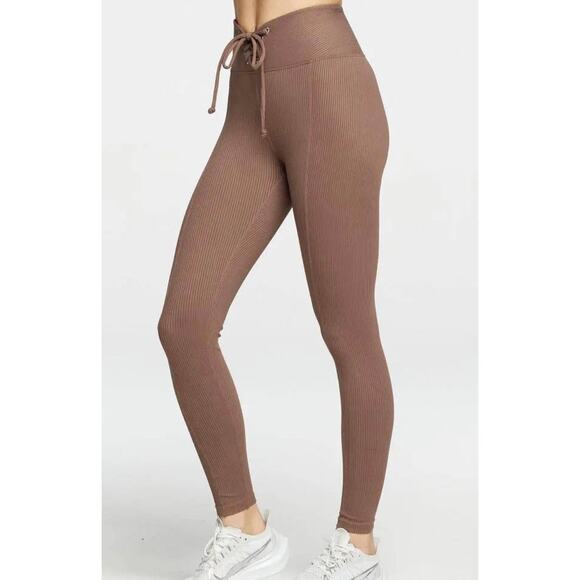 Year Of Ours Ribbed Lace Up Football Leggings Coco Brown Small Yoga Pants - Picture 1 of 7
